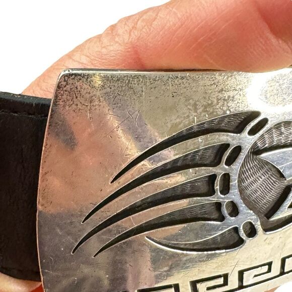 Saufkie Sterling Silver Hopi Belt Buckle Bear Paw Geometric with Black Belt - Picture 4 of 6